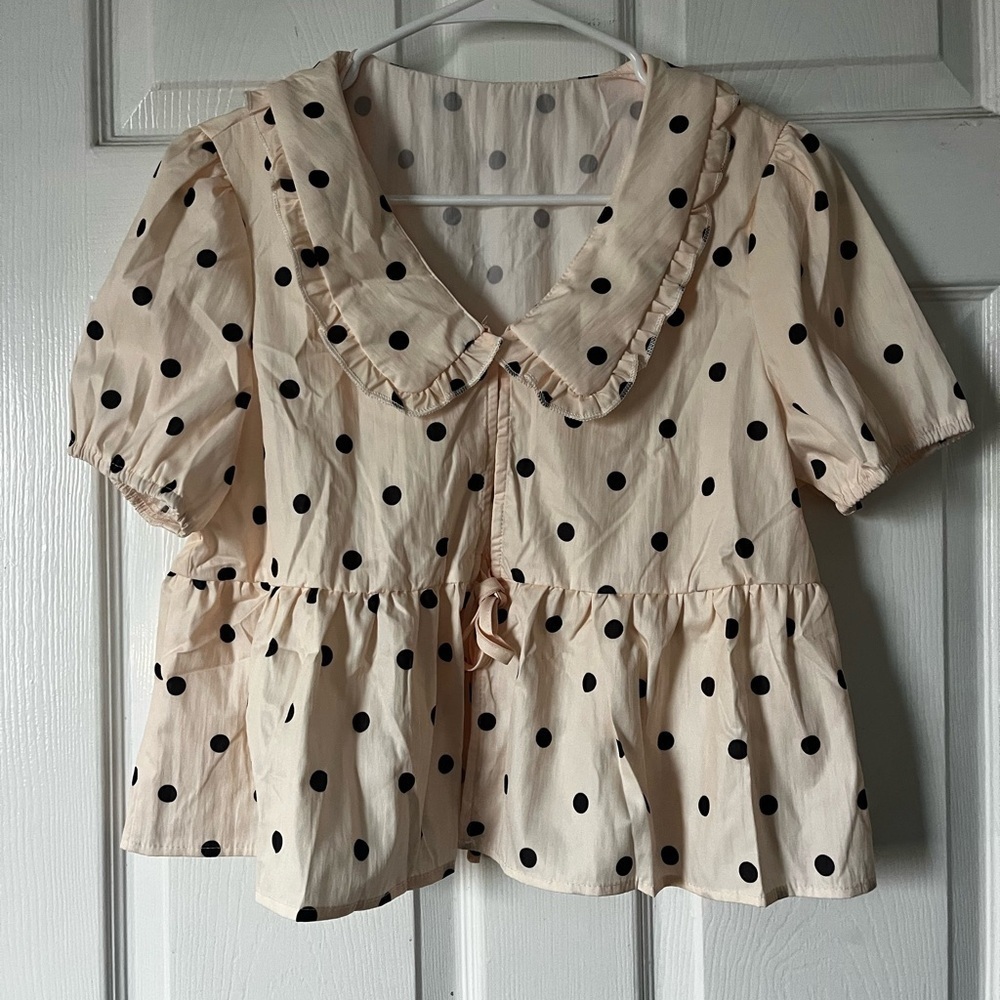 Polka Dot Ruffle Collar Top